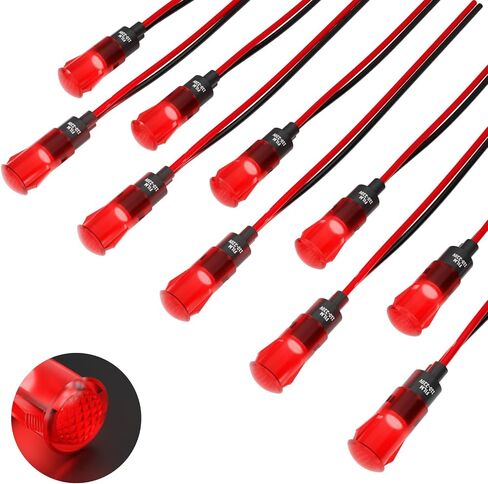 LED Indicator Light 8 mm Plastic Signal Light Dashboard Indicator Light 12V-24V Suitable for Car and Industrial Equipment Panel Instrument displays (10 Red) in Kuwait