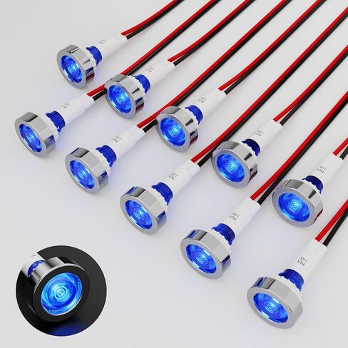 Plastic Indicator Light 10mm LED Signal Light Dash Lights Panel Indicator Light 110V Suitable For Cars Trucks Ships (10Pcs Blue Light) in Kuwait