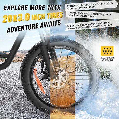 16/20x3.0 E-Bike Tire Robust Fat BikeTyre for MTB/Ebikes,Durable All-Terrain Directional Knobby Tread,Superior for Street & Trail Adventures in Kuwait