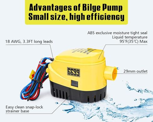 مضخة نزح القوارب الأوتوماتيكية 12 فولت 1500 GPH للقوارب نظام إزالة المياه الفعال BGP 1500 in Kuwait