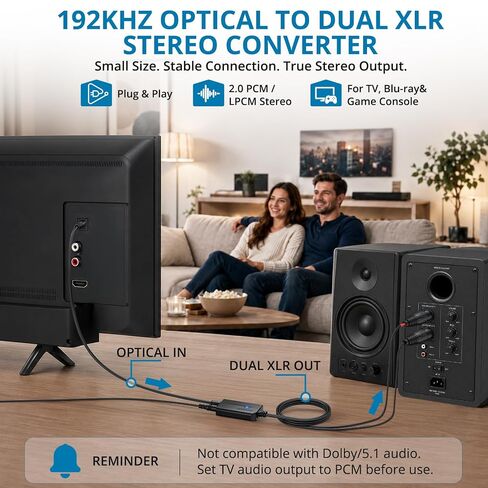 AUTOUTLET 192 كيلو هرتز محول ستيريو بصري إلى ثنائي XLR، SPDIF/Toslink إلى محول صوت تناظري ذكر XLR مع كابل مدمج بطول 3.4 قدم وكابل بصري بطول 3 أقدام لمكبرات الصوت ومكبرات الصوت التي تعمل بالطاقة in Kuwait