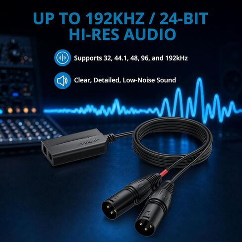 AUTOUTLET 192 كيلو هرتز محول ستيريو بصري إلى ثنائي XLR، SPDIF/Toslink إلى محول صوت تناظري ذكر XLR مع كابل مدمج بطول 3.4 قدم وكابل بصري بطول 3 أقدام لمكبرات الصوت ومكبرات الصوت التي تعمل بالطاقة in Kuwait