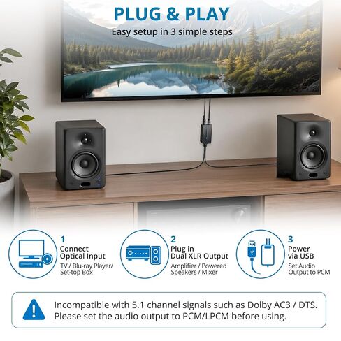 AUTOUTLET 192 كيلو هرتز محول ستيريو بصري إلى ثنائي XLR، SPDIF/Toslink إلى محول صوت تناظري ذكر XLR مع كابل مدمج بطول 3.4 قدم وكابل بصري بطول 3 أقدام لمكبرات الصوت ومكبرات الصوت التي تعمل بالطاقة in Kuwait
