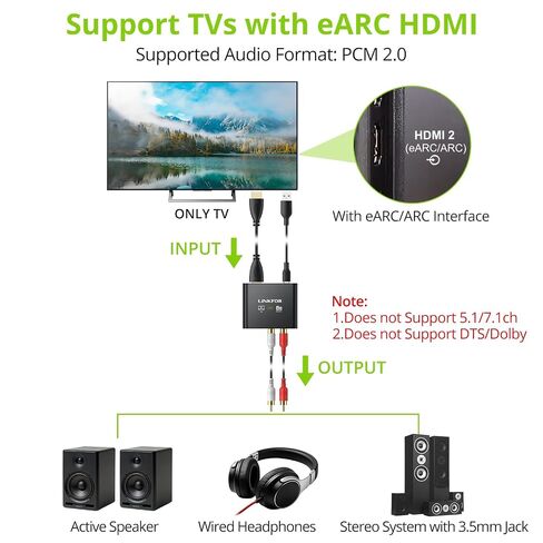 مستخرج صوت LiNKFOR 192 كيلو هرتز HDMI eARC/ARC، ومحول HDMI إلى RCA ومحول 3.5 مم، يدعم الإخراج المتزامن والتحكم في مستوى الصوت عن بعد للتلفزيون (CEC)، للتلفزيون الذكي إلى مكبر الصوت، ومكبر الصوت النشط، وسماعة الرأس in Kuwait