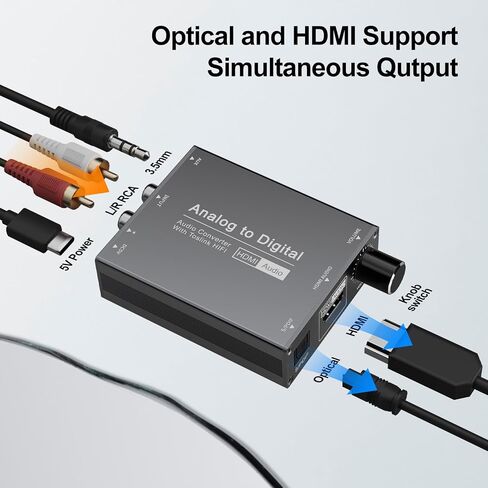 محول صوت تناظري إلى رقمي، محول صوت AUX RCA إلى TOSLINK بصري SPDIF وHDMI مع التحكم في مستوى الصوت للمسرح المنزلي DVD PS4 in Kuwait