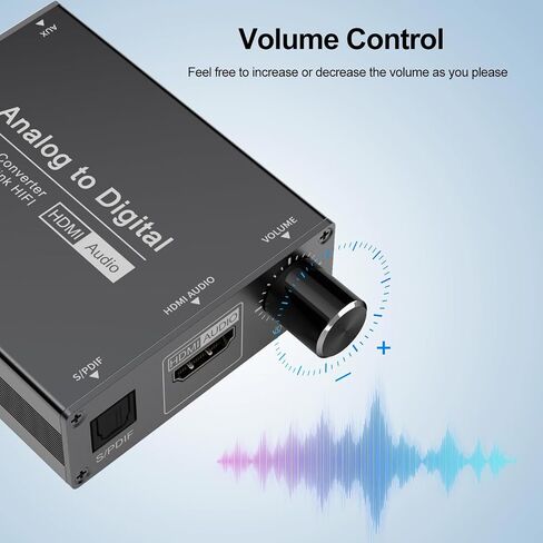 محول صوت تناظري إلى رقمي، محول صوت AUX RCA إلى TOSLINK بصري SPDIF وHDMI مع التحكم في مستوى الصوت للمسرح المنزلي DVD PS4 in Kuwait
