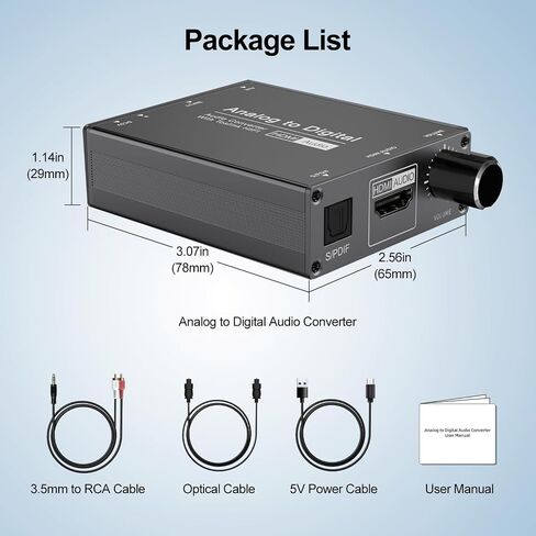 محول صوت تناظري إلى رقمي، محول صوت AUX RCA إلى TOSLINK بصري SPDIF وHDMI مع التحكم في مستوى الصوت للمسرح المنزلي DVD PS4 in Kuwait