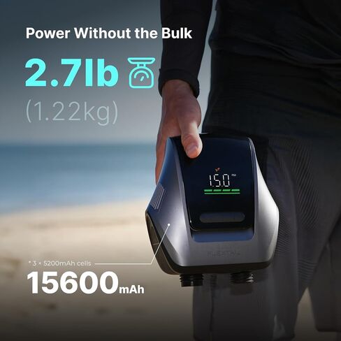 مضخة لوح التجديف الكهربائية FLEXTAILGEAR، 45 رطل لكل بوصة مربعة قابلة لإعادة الشحن على مرحلتين، مضخة SUP محمولة ذاتية الإيقاف مع بطارية 15200 مللي أمبير في الساعة لألواح التجديف الوقوف وزوارق الكاياك والتضخم السريع والانكماش in Kuwait