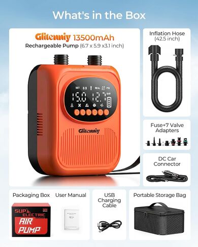 13500mAh Paddle Board Electric Pump SUP Pump for Paddleboard Air Compressor with Auto-Off Deflation Function 20PSI Rechargeab Stand-up Paddleboards Pump for Inflatables Kayaks and Boats in Kuwait