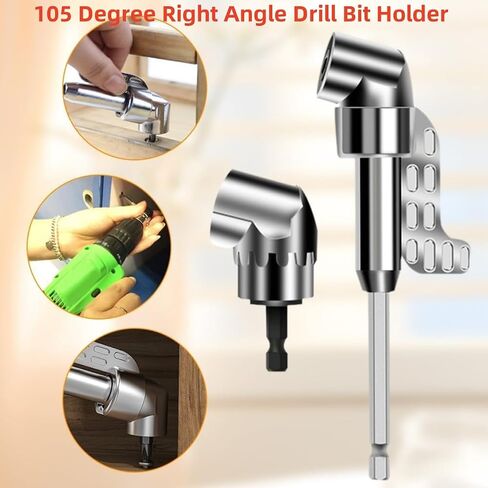 4Piece 105 degree drill bit adapter, Right Angle Drill Adapter with Flexible Shaft, Perfect for Tight Spaces Toolkit with 12 Pieces of Batch Head for Screwdriver (Long+Short) in Kuwait
