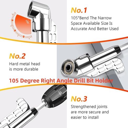 4Piece 105 degree drill bit adapter, Right Angle Drill Adapter with Flexible Shaft, Perfect for Tight Spaces Toolkit with 12 Pieces of Batch Head for Screwdriver (Long+Short) in Kuwait