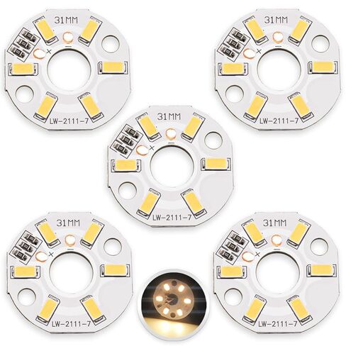 5Pcs 3W 12V Constant Voltage SMD LED Board, 3000K Warm White 3 x 7070 High Power LED Beads on 31mm Round Aluminum Heat Sink Base for Ceiling Light Downlight Replacement (300mA, 120deg) in Saudi Arabia