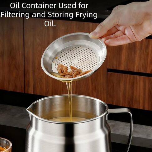 Stainless Steel Bacon Grease Container With Strainer, 2L/68oz Oil Container With Dust-proof Lid For Kitchen Storing Frying Cooking Grease in Kuwait