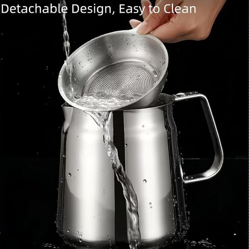 Stainless Steel Bacon Grease Container With Strainer, 2L/68oz Oil Container With Dust-proof Lid For Kitchen Storing Frying Cooking Grease in Kuwait