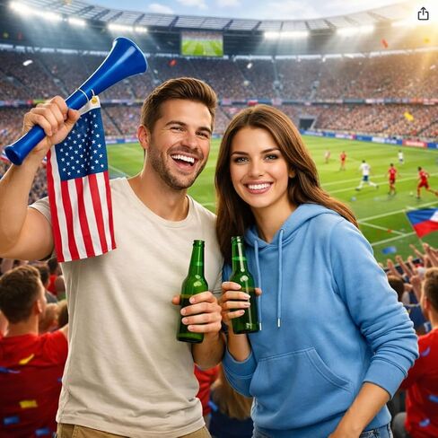 قرن ملعب علم الولايات المتحدة الأمريكية - قرن الفوفوزيلا الوطني لمشجعي كرة القدم مع علم الولايات المتحدة الأمريكية، صانع ضوضاء الاستاد العالي للمناسبات الرياضية، والمسيرات، والاحتفالات - قطعتان in Kuwait