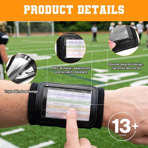 Football Play Wristbands, Softball Wristbands for Signs | Three Playsheet Compartments, PVC Window Quarterback Wrist Bands for Youth Baseball Matches and Flag Rugby in Kuwait
