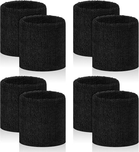 8 Pcs Sports Wrist Sweat Band for Men & Women， Absorbent Wristbands Tennis Sweat Bands, Elastic Wrist Bands for Basketball Tennis Football Gym Running Working Out in Kuwait