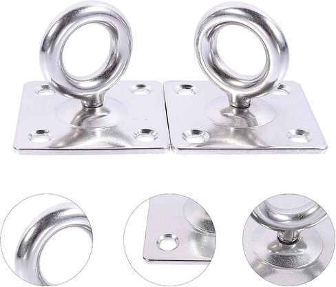 2pcs Stainless Steel Suspension Ceiling Hooks with Fixed Eye Plate, Anti-Rust and Sturdy Metal Brackets for Indoor and Outdoor Use, for Gymnastics Rings and Ceiling Brackets in Kuwait