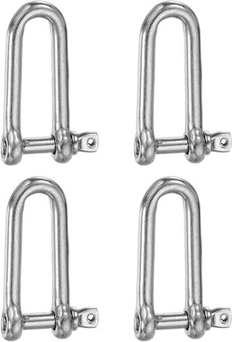 PATIKIL D Ring Shackles, (5/32" 4mm, 4 Pcs), 304 Stainless Steel Extended D Screw Pin Shackle Heavy Duty Mini Bow Clevis, Suit for-Outdoor/Chain/Boat/Sailboat/Rigging/Marine/Camping in Kuwait