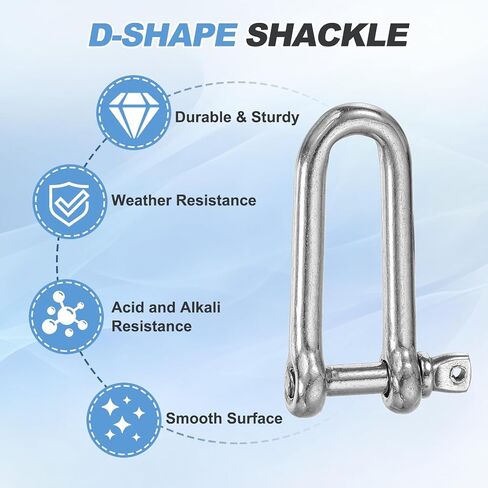 PATIKIL D Ring Shackles, (5/32" 4mm, 4 Pcs), 304 Stainless Steel Extended D Screw Pin Shackle Heavy Duty Mini Bow Clevis, Suit for-Outdoor/Chain/Boat/Sailboat/Rigging/Marine/Camping in Kuwait