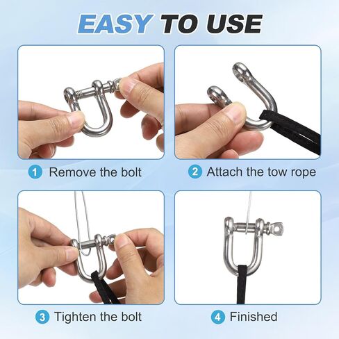 PATIKIL D Ring Shackles, (5/32" 4mm, 4 Pcs), 304 Stainless Steel Extended D Screw Pin Shackle Heavy Duty Mini Bow Clevis, Suit for-Outdoor/Chain/Boat/Sailboat/Rigging/Marine/Camping in Kuwait