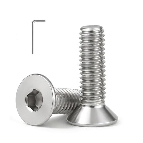 M5 x 10mm (25 Pack) Flat Head Hex Socket Cap Screws Bolts Countersunk Bolts, Hex Drive, 304 Stainless Steel 18-8, Fully Thread, Bright Finish in Kuwait