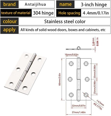 3-Inch 304 Stainless Steel Door Hinges, Stainless Steel Color, for Cabinets, Boxes and Solid Wood Doors, 20 Pack with Screws in Kuwait