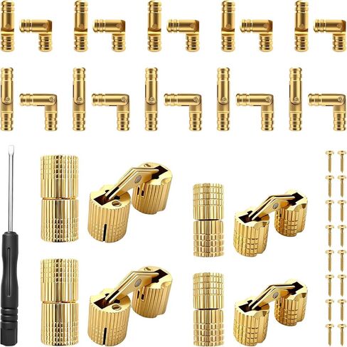 28 Pcs Hidden Brass Barrel Hinges, 8mm 10mm 5x19mm 20x4mm Concealed Barrel Hinges, 180 Degree and 135 Degree Opening Angle for Jewelry Box Wooden Cabinet DIY Craft with Screws and Screwdriver in Saudi Arabia