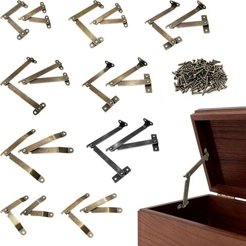 18 Pcs Bronze Lid Support Hinges, 3 Styles Small Medium Large Antique Rotatable Folding Lid Stay Hinges for Jewelry Box Wooden Cabinet Chest Cupboard with 60 Pcs Mounting Screws in Saudi Arabia