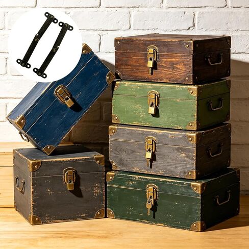 18 Pcs Bronze Lid Support Hinges, 3 Styles Small Medium Large Antique Rotatable Folding Lid Stay Hinges for Jewelry Box Wooden Cabinet Chest Cupboard with 60 Pcs Mounting Screws in Saudi Arabia