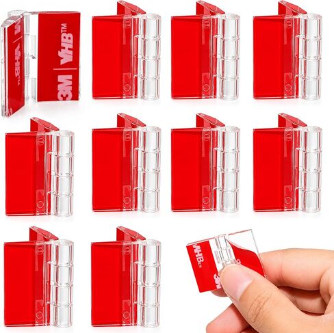 10-Pack Self-Adhesive Acrylic Hinges 25x33mm, Crystal Clear No-Drill Hinges with Industrial Adhesive, 275° Rotation for Jewelry Boxes, Display Cases & DIY Crafts in Kuwait