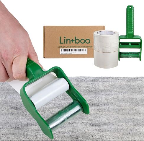 أسطوانة الوبر القابلة لإعادة الاستخدام من Lintboo (~ 720 ورقة + مقبض واحد) - أسطوانة لاصقة مزدوجة الجوانب مع مادة لاصقة مائية وبطانة قابلة لإعادة الاستخدام/إعادة التدوير - مزيل شعر الحيوانات الأليفة طويل الأمد للملابس والأثاث والسفر in Kuwait