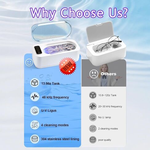 Ultrasonic Jewelry Cleaner,48kHz, 24W Professional Jewelry Cleaner, Eyeglass Cleaner, Retainer Cleaner with 4 Modes, 14oz 304 Stainless Steel Tank,Watch Stand,Tank for Gift in Saudi Arabia