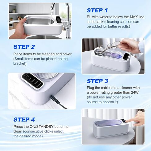 Ultrasonic Jewelry Cleaner,48kHz, 24W Professional Jewelry Cleaner, Eyeglass Cleaner, Retainer Cleaner with 4 Modes, 14oz 304 Stainless Steel Tank,Watch Stand,Tank for Gift in Saudi Arabia