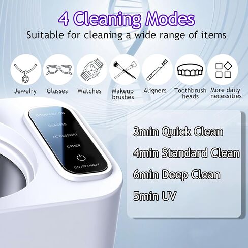 Ultrasonic Jewelry Cleaner,48kHz, 24W Professional Jewelry Cleaner, Eyeglass Cleaner, Retainer Cleaner with 4 Modes, 14oz 304 Stainless Steel Tank,Watch Stand,Tank for Gift in Saudi Arabia