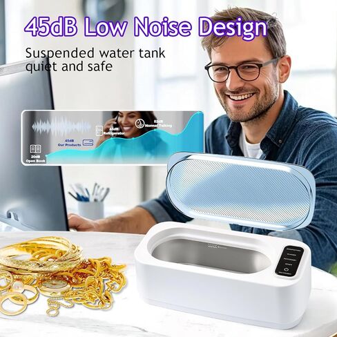 Ultrasonic Jewelry Cleaner,48kHz, 24W Professional Jewelry Cleaner, Eyeglass Cleaner, Retainer Cleaner with 4 Modes, 14oz 304 Stainless Steel Tank,Watch Stand,Tank for Gift in Saudi Arabia