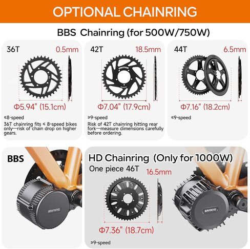 BAFANG Mid Drive Kit: BBS02B 750W & BBS-HD 1000W Programmable Mid-Drive Motor Kit with Display & Battery (Optional), Universal Ebike Motor Kit for Mountain Road City Recumbent Bikes in Kuwait