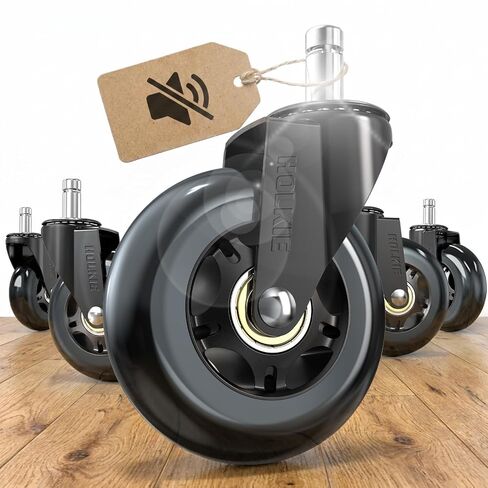 Holkie Office Chair Wheels Roller Blade Caster 11x22mm All Black 3 Int Cairs Wheels for Office Rubber Rolling Set of 5 for Carpet Fluds Gaming Smooth & Silence Gliding in Kuwait