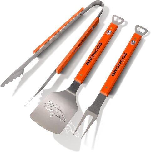 YouTheFan NFL Denver Broncos Spirit Series 3-Piece BBQ Set Stainless Steel, 22" x 9" & NFL Denver Broncos Logo Series Cutting Board in Kuwait