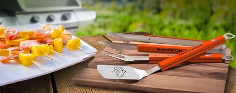 YouTheFan NFL Denver Broncos Spirit Series 3-Piece BBQ Set Stainless Steel, 22" x 9" & NFL Denver Broncos Logo Series Cutting Board in Kuwait