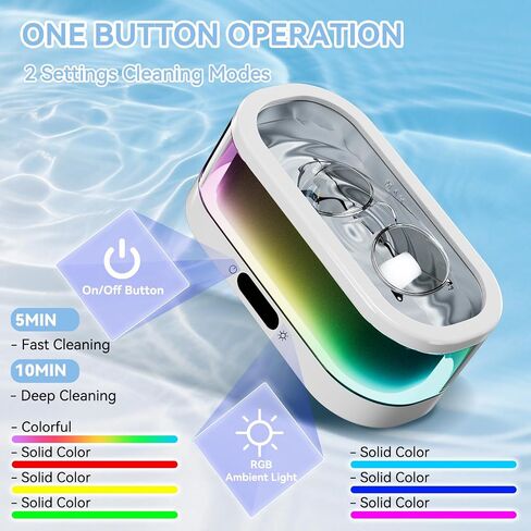 Ultrasonic Jewelry Cleaner with RGB Ambient Light, 48KHz Ultrasonic Cleaner for Jewelry, Glasses, Retainers, Dentures, Rings & Watches, 350ML SUS304 Stainless Steel Cleaning Machine, White in Kuwait
