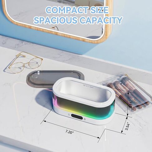 Ultrasonic Jewelry Cleaner with RGB Ambient Light, 48KHz Ultrasonic Cleaner for Jewelry, Glasses, Retainers, Dentures, Rings & Watches, 350ML SUS304 Stainless Steel Cleaning Machine, White in Kuwait