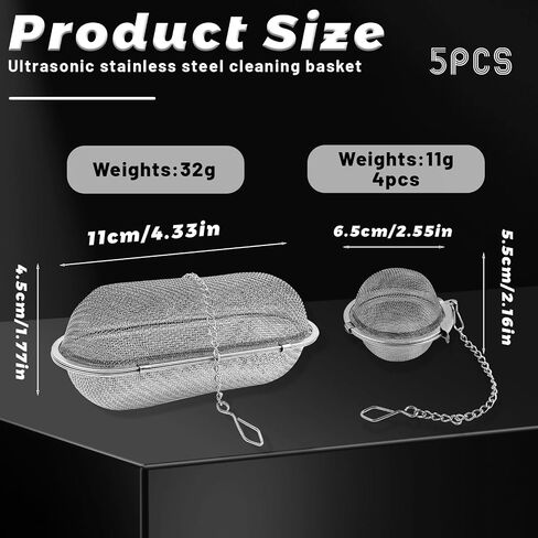 5 Pcs Ultrasonic Cleaner Basket, Stainless Steel Basket for Ultrasonic, Stainless Steel Mesh Baskets with Lock and Hook Small Parts Jewelry Cleaning Baskets in Kuwait