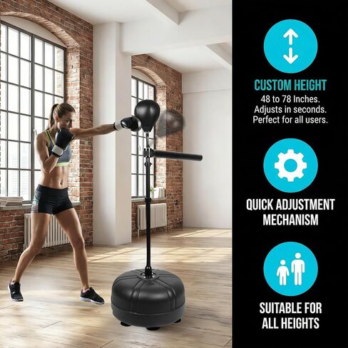 SYNTECSO Spinning Reflex Bar with Punching Bag, HAdjustable Height Boxing Bar, Boxing Speed Trainer for Home Gym in Kuwait