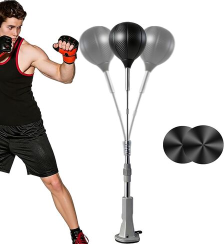 Speed Punching Bag with Stand(Rubber Mat), Vacuum Suction Base Adjustable Reflex Ball for Kids Teens Adults, Home Office Boxing Training Equipment for Stress Relief Workout for Boys in Kuwait