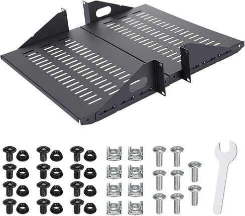 2U Cantilever Server Shelf Mount 19 بوصة 2 قطعة مجموعة صينية تنفيس مركزية مرجحة لحاوية معدات شبكة بيانات AV، سعة 110 رطل، عمق 10 بوصة، أسود (2U10InD) in Kuwait