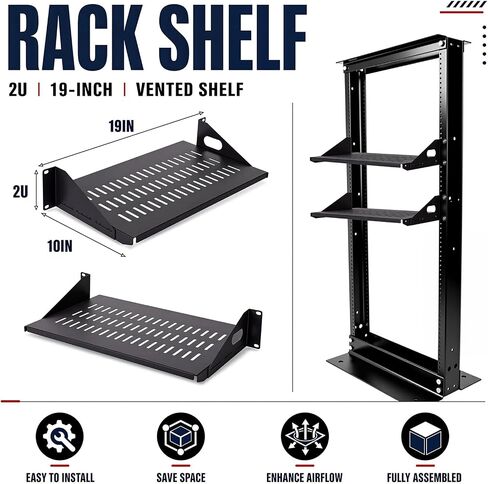 2U Cantilever Server Shelf Mount 19 بوصة 2 قطعة مجموعة صينية تنفيس مركزية مرجحة لحاوية معدات شبكة بيانات AV، سعة 110 رطل، عمق 10 بوصة، أسود (2U10InD) in Kuwait
