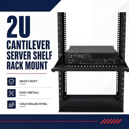 2U Cantilever Server Shelf Mount 19 بوصة 2 قطعة مجموعة صينية تنفيس مركزية مرجحة لحاوية معدات شبكة بيانات AV، سعة 110 رطل، عمق 10 بوصة، أسود (2U10InD) in Kuwait