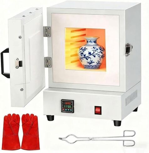 2000W Electric Kiln Furnace for Jewelry, Adjustable 0-2102℉ Muffle Oven with Pliers, High-Temperature Laboratory Casting Tool in Kuwait