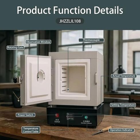 Electric Kiln Sintering Furnace,1500W Compact Tabletop Melting Oven,Jewelry Casting Burnout Furnace with Observation Window in Kuwait